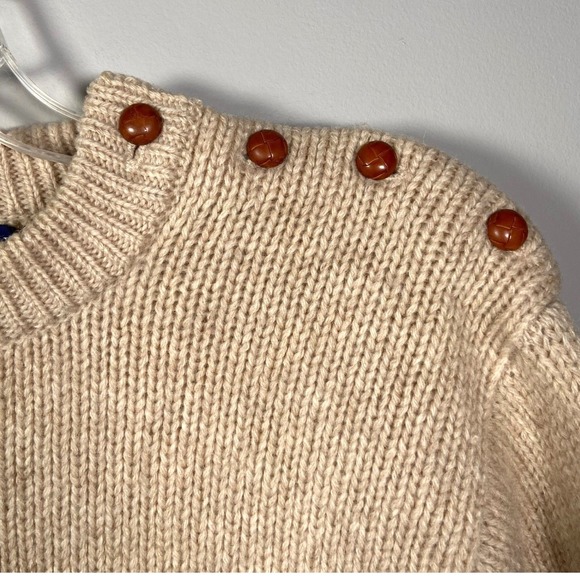 Polo Ralph Lauren Pullover M 100% Wool Rib Knit Sweater Leather Elbow Oatmeal - Picture 5 of 10